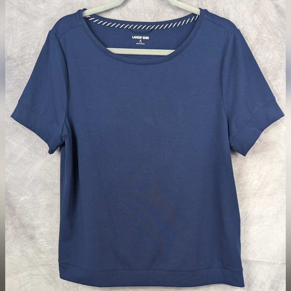 Lands' End Size Medium (8-10) Navy Blue Short Sleeve Shirt Heavier Weight